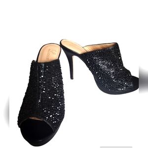 Lauren Larraine black beaded high heels shoes size 8 1/2